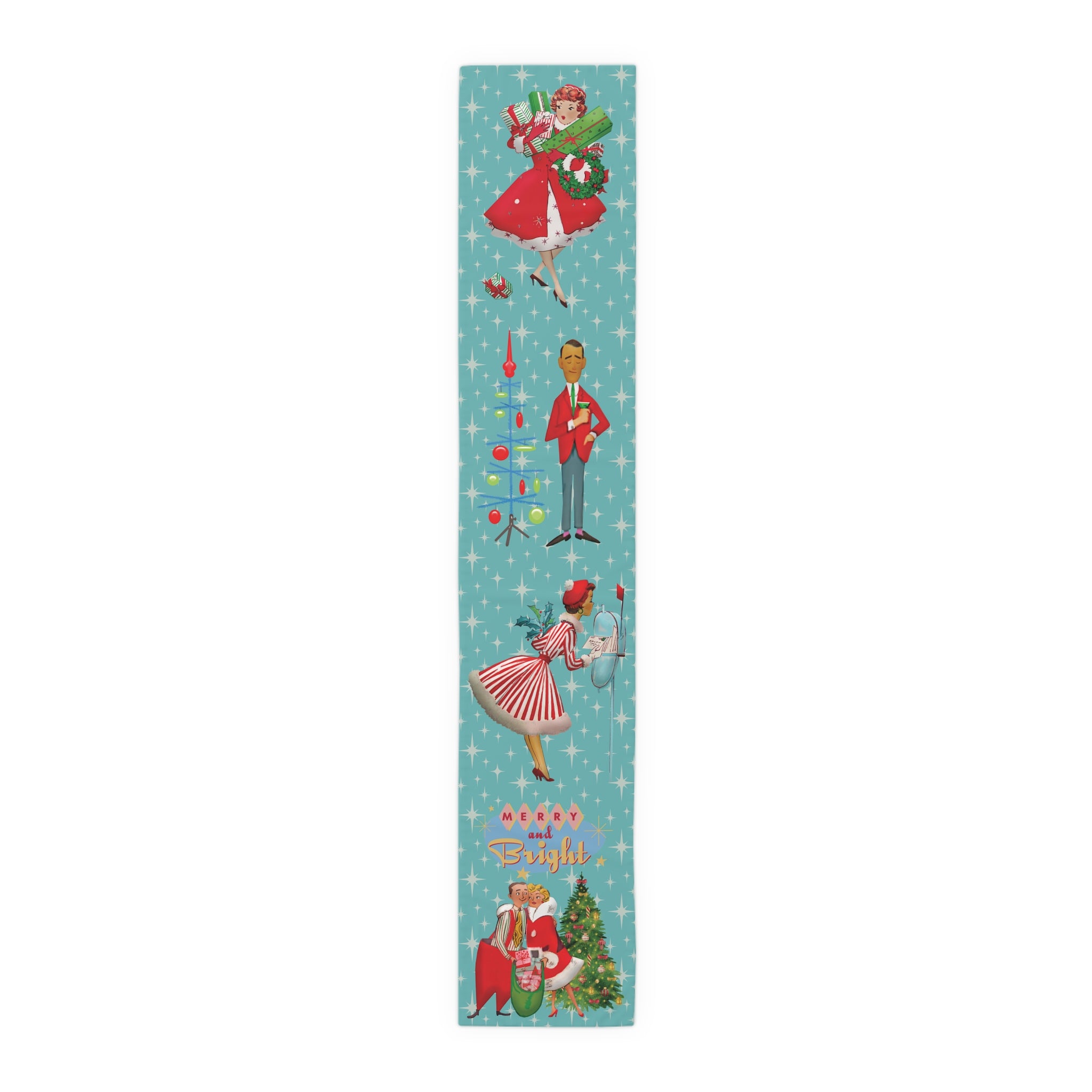 Merry and Bright Retro 1950s Mid Century Modern Christmas Table Runner