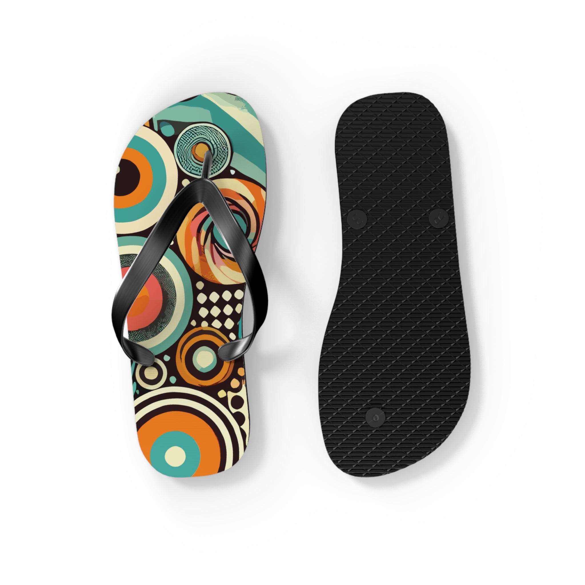 Groovy Orbs 70s Flip Flops, Retro Psychedelic Beach Sandals