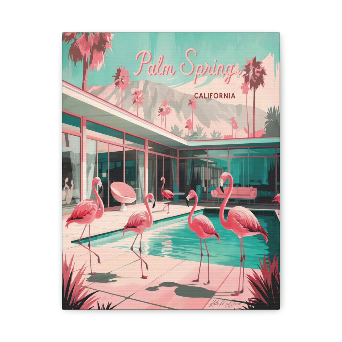 Palm Springs Flamingo Mid Century Modern Canvas Wall Art