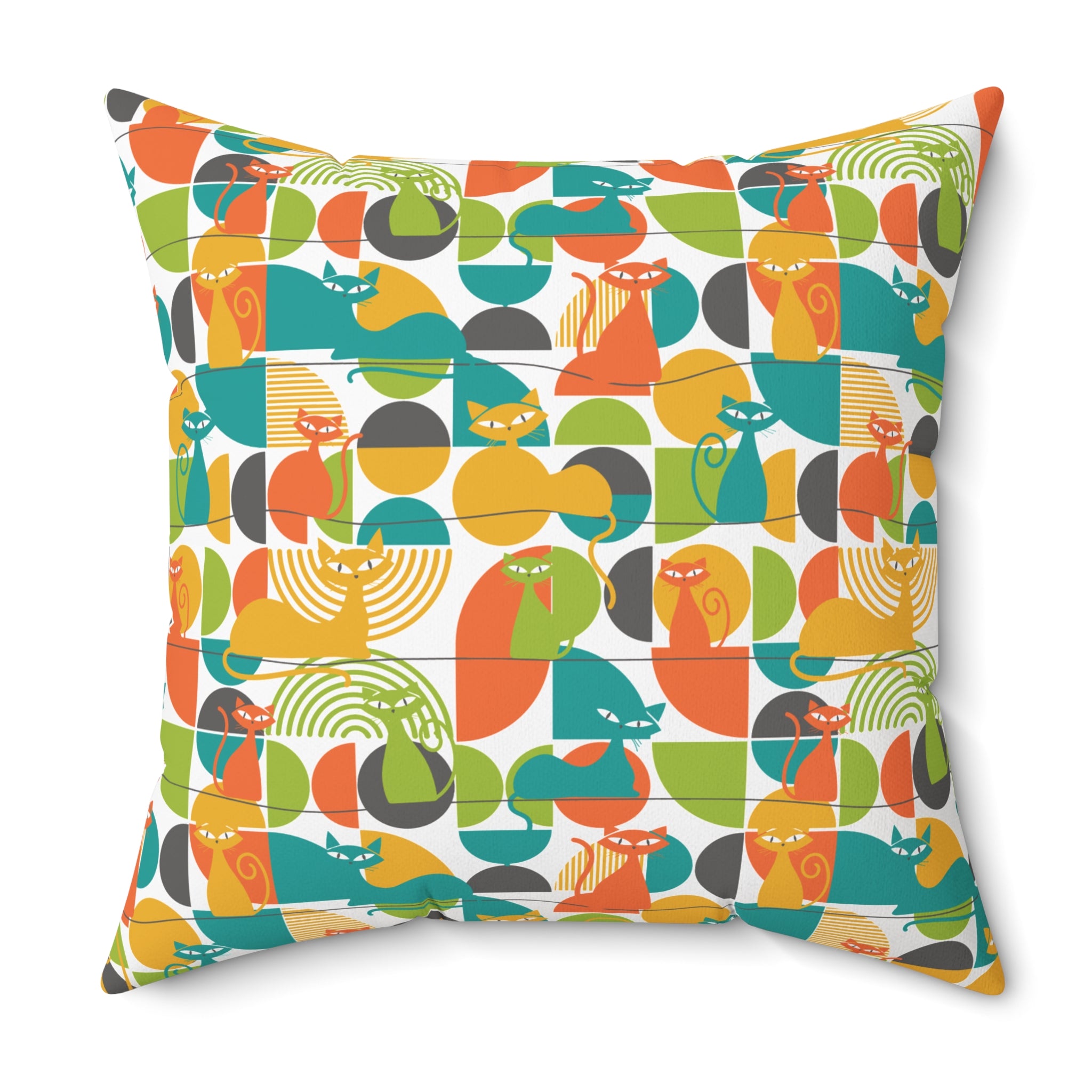 MCM Atomic Cat Retro Geometric Throw Pillow, 50s Mod Cushion