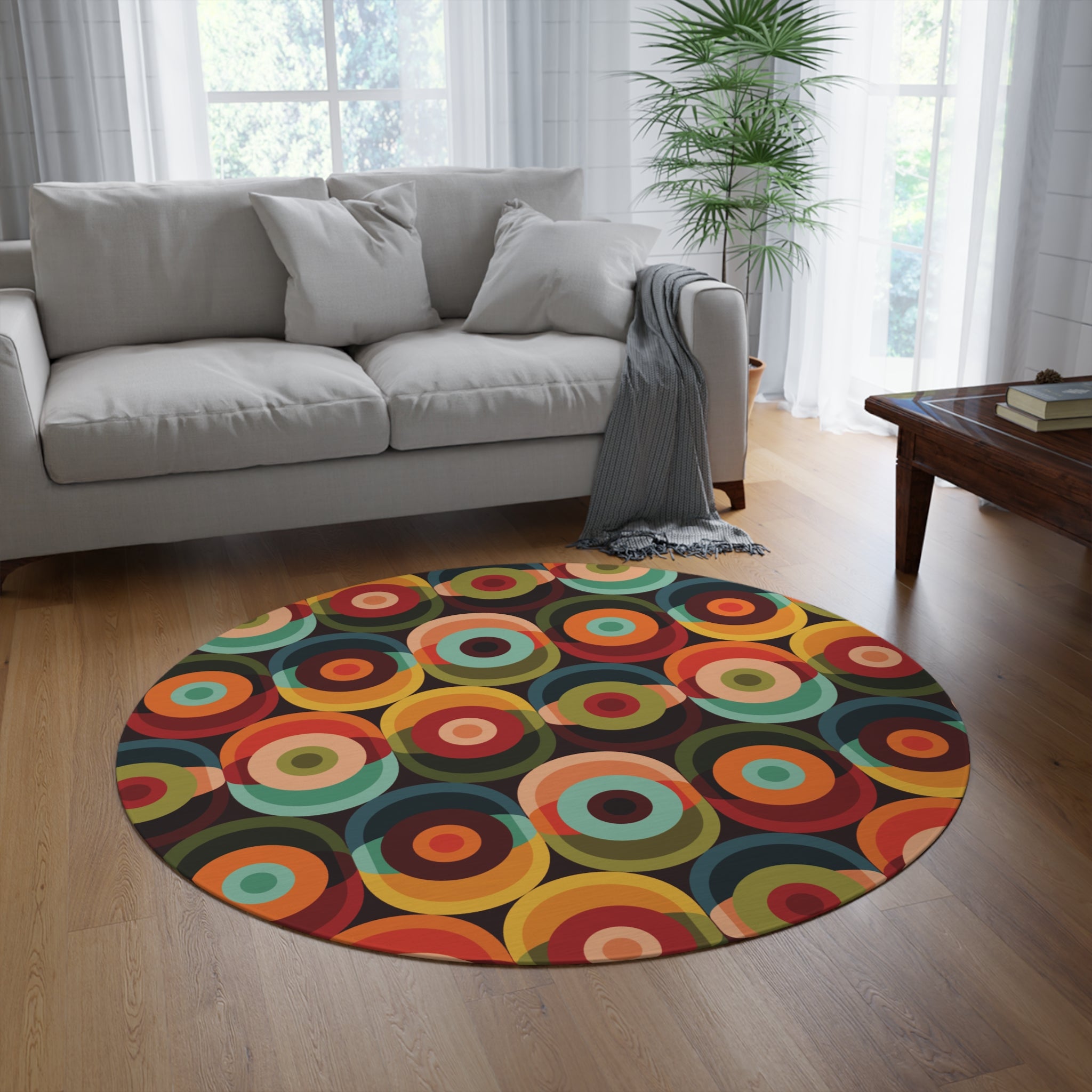 Groovy Retro Orb Mid Century Modern Round Area Rug
