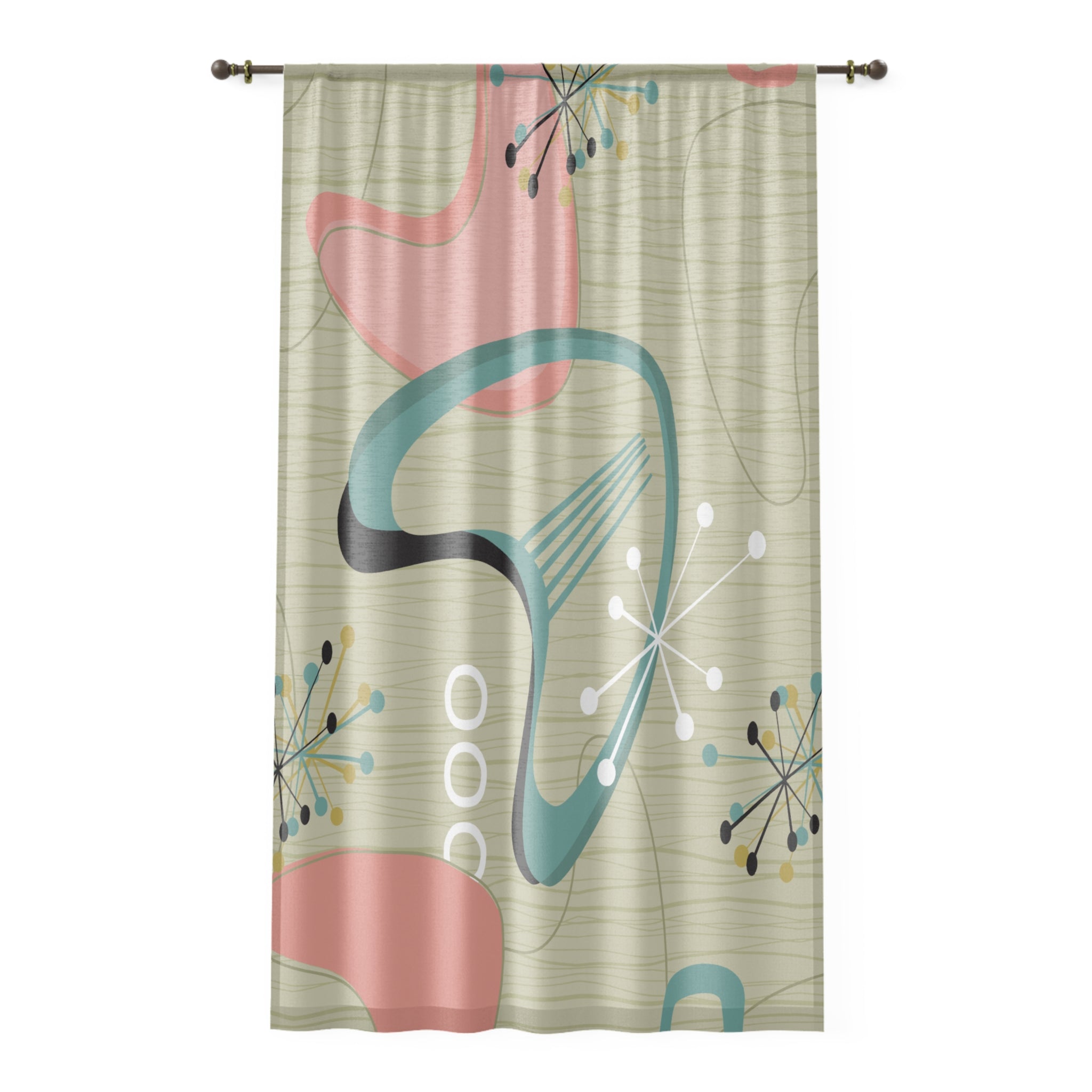 Atomic Boomerang Mid Century Modern Retro Sheer Window Curtain