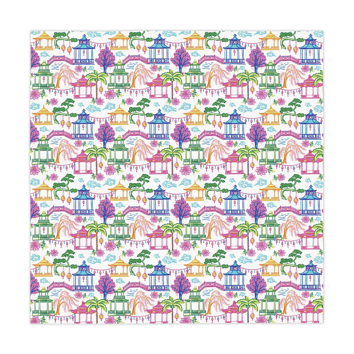 Chinoiserie Pagoda Garden Tablecloth, Grandmillennial Table Linen