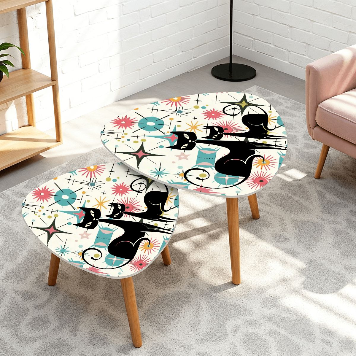 Kitschy Atomic Cat Sputnik Starburst Retro 50s Nesting Tables