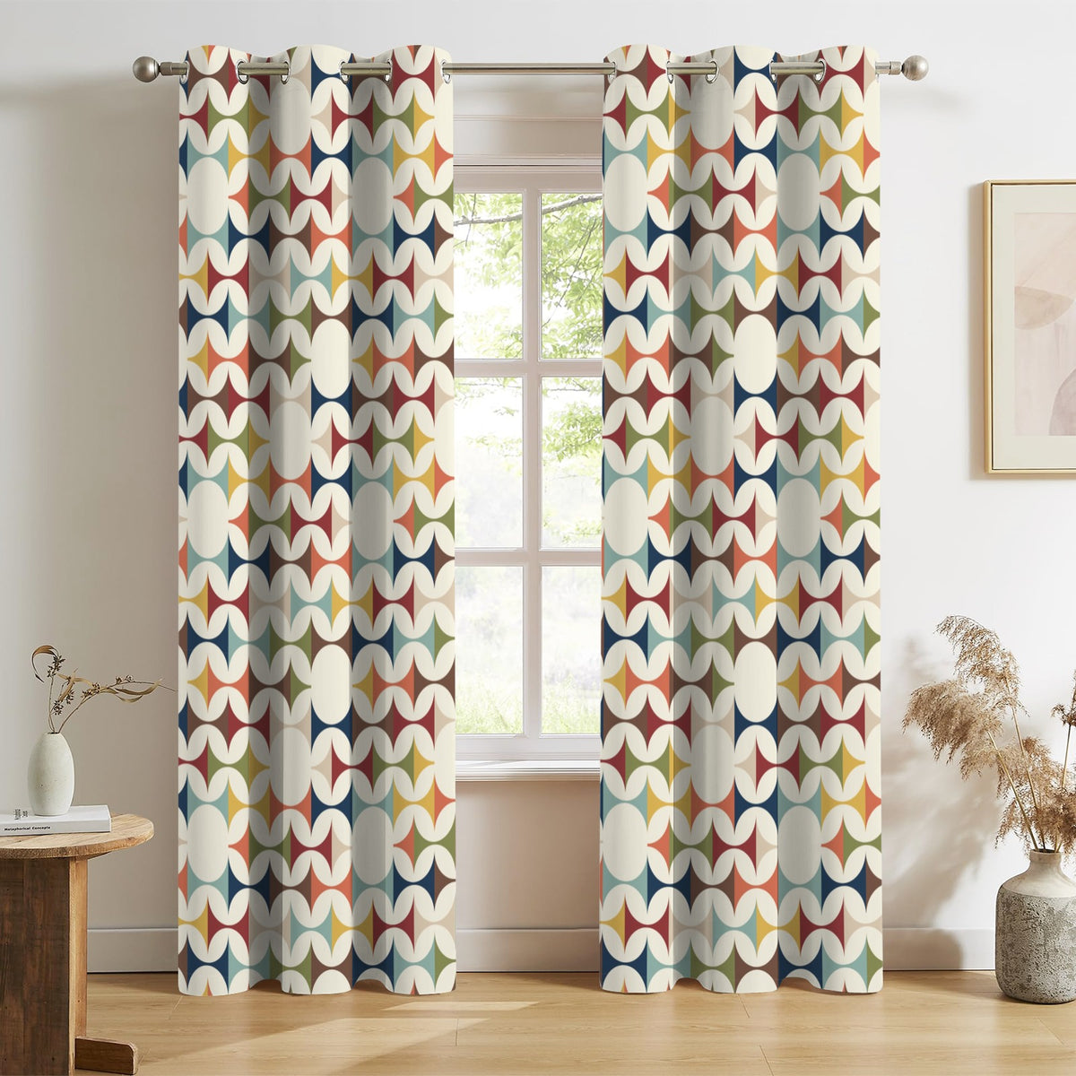 Mid Century Modern Scandinavian Geometric Grommet Curtain Panels