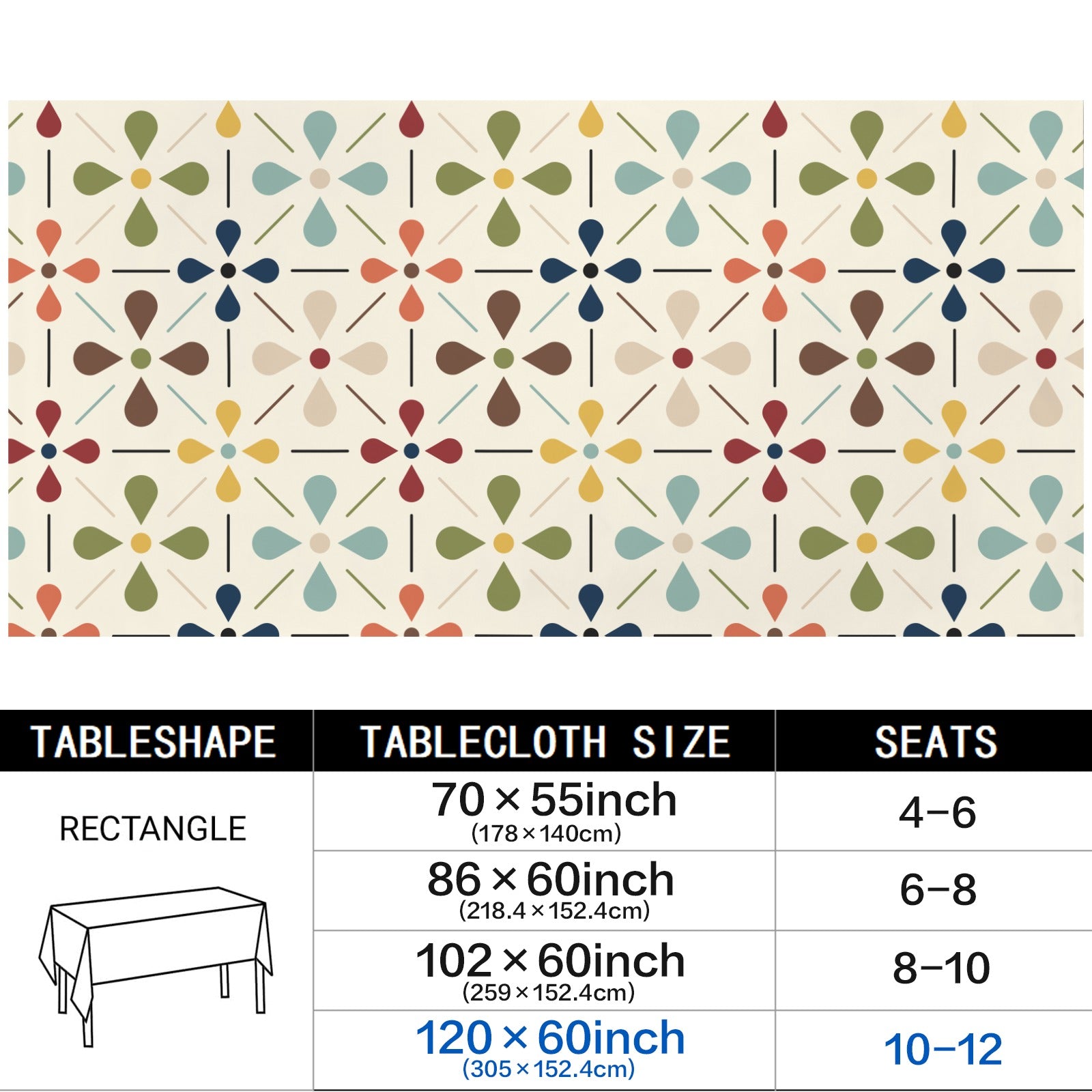 Scandinavian Danish Floral Mid Century Retro Rectangle Tablecloth