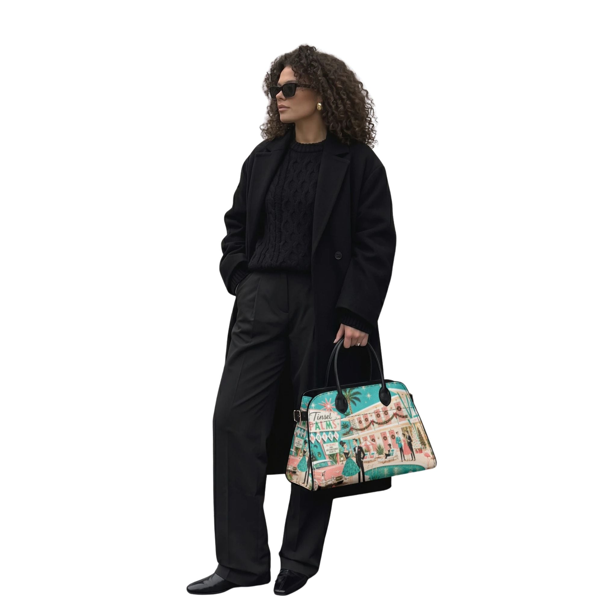 Palm Springs Mid Century Christmas Satchel, Tinsel Palms Motel Handbag