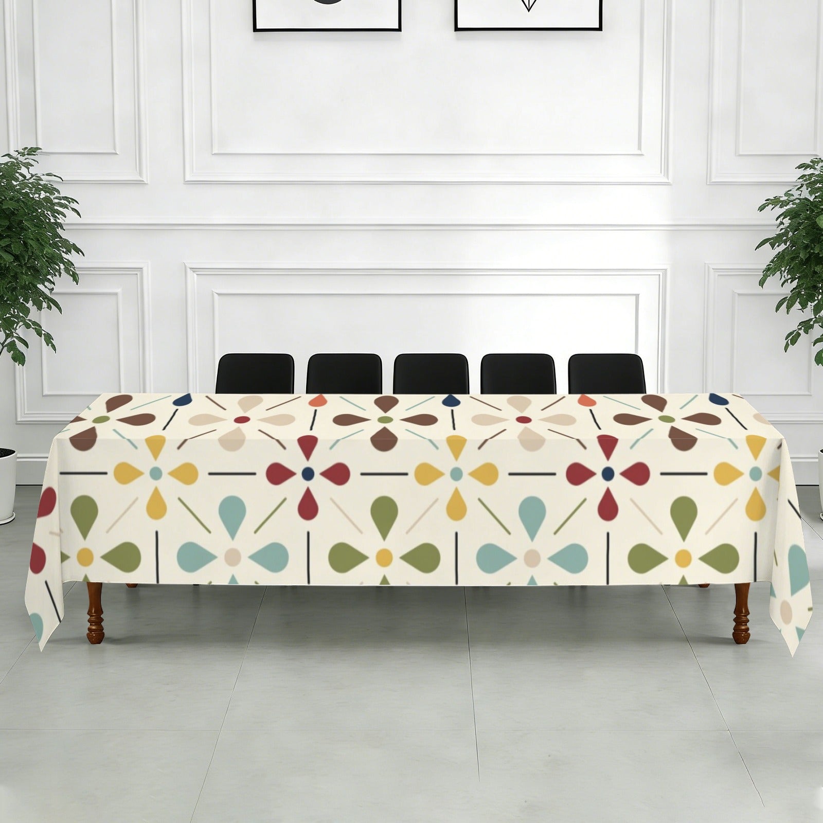 Scandinavian Danish Floral Mid Century Retro Rectangle Tablecloth