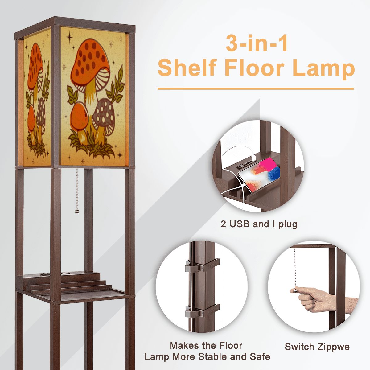 Merry Mushroom Mid Century Modern Retro Floor Lamp with Shelves