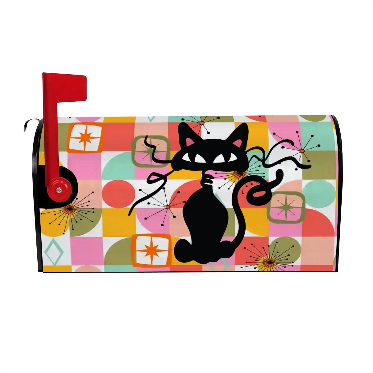 Retro Atomic Cat Kitschy MCM Magnetic Mailbox Cover
