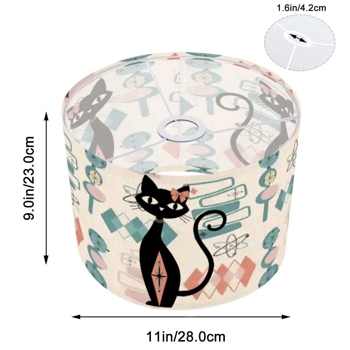 Atomic Cat Mid Century Modern Lamp Shade, Retro 1950S Geometric Accent Lighting