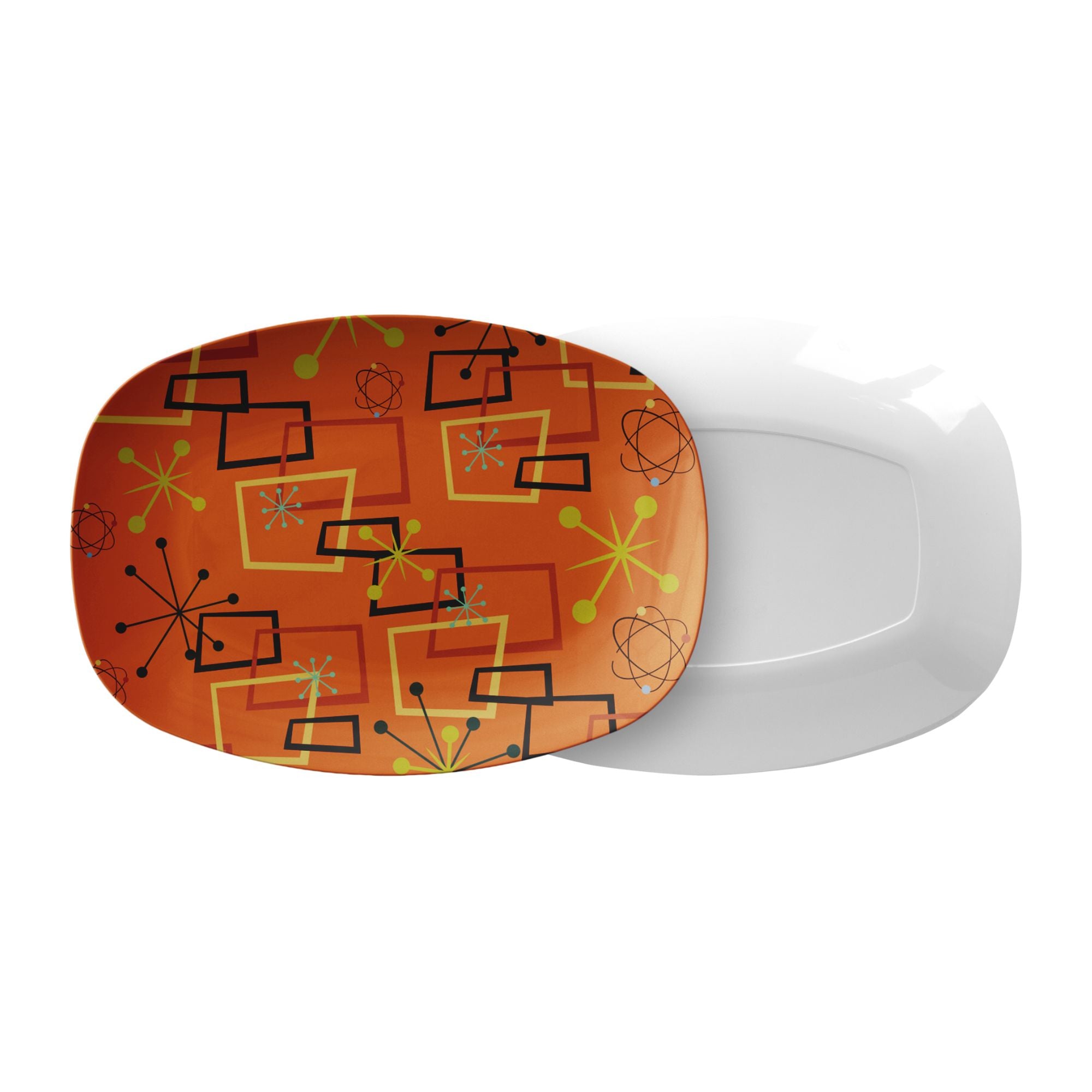 Atomic Geometric MCM Serving Platter, Retro Orange Starburst Tray