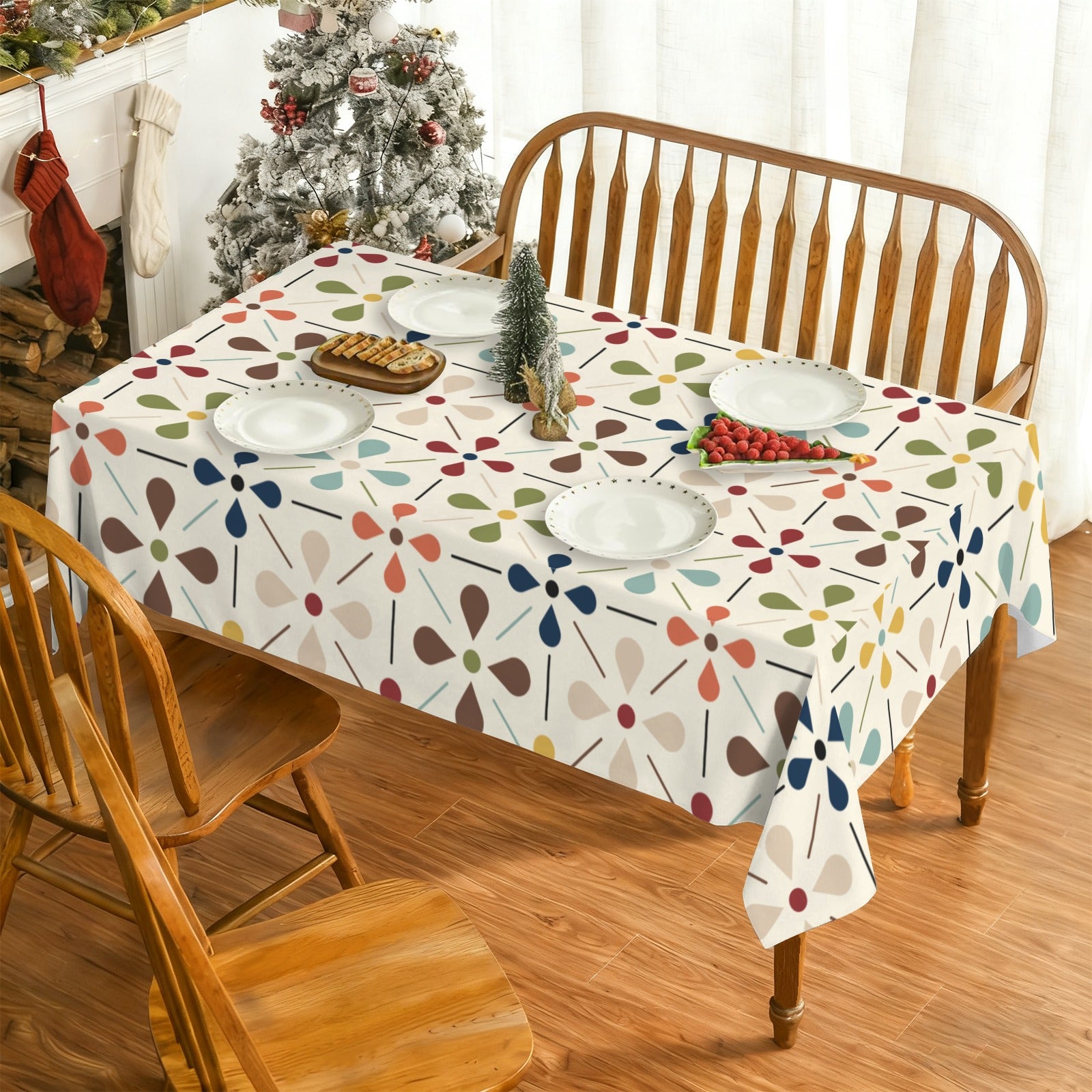 Scandinavian Danish Floral Mid Century Retro Rectangle Tablecloth