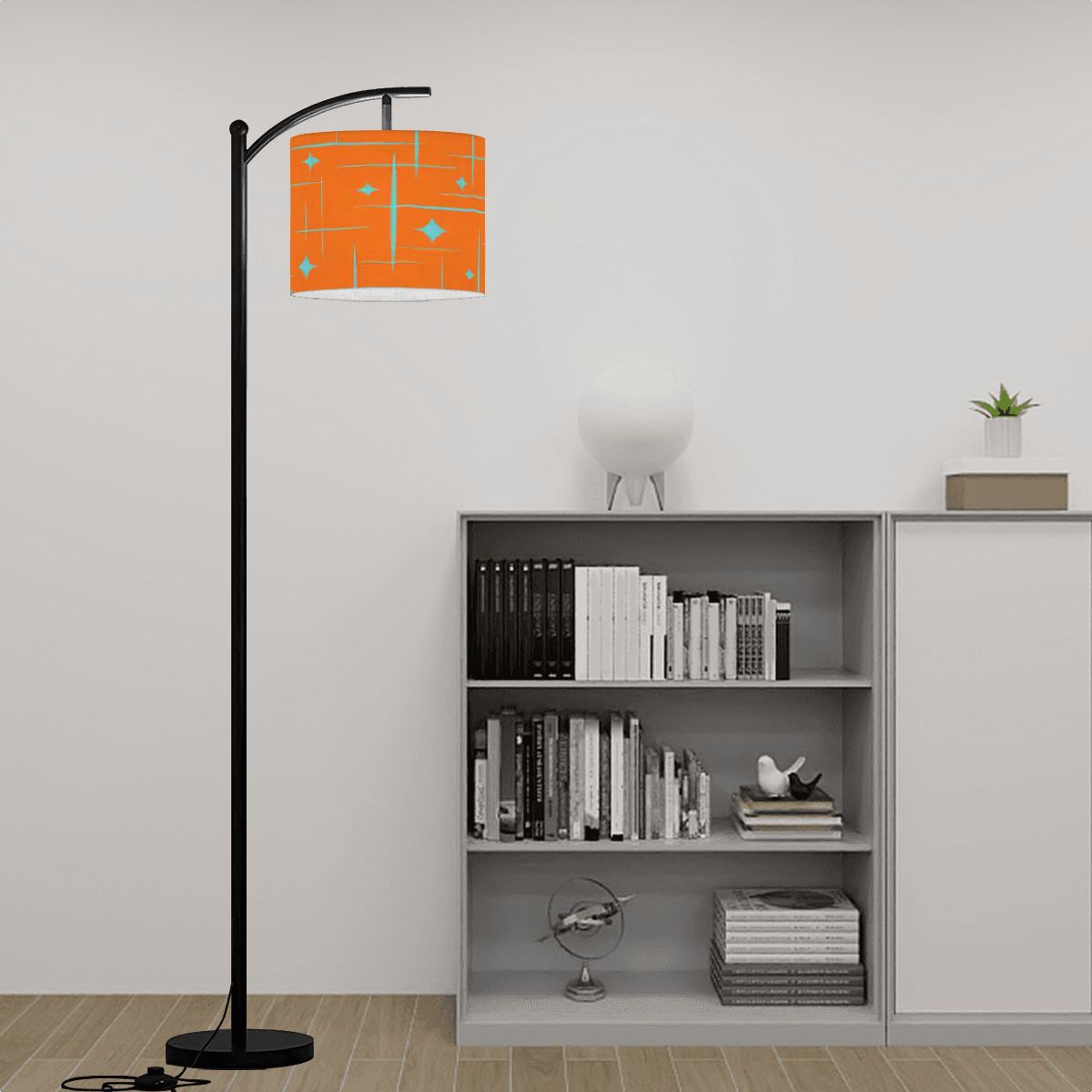 Atomic Starburst Geometric Diamond Mid Century Modern Orange Drum Lamp Shade