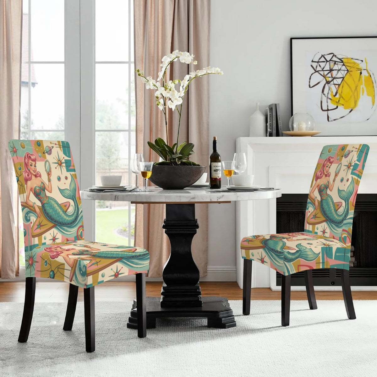 Kitschy Mermaid 50s Mid Century Modern Chair Slipcover