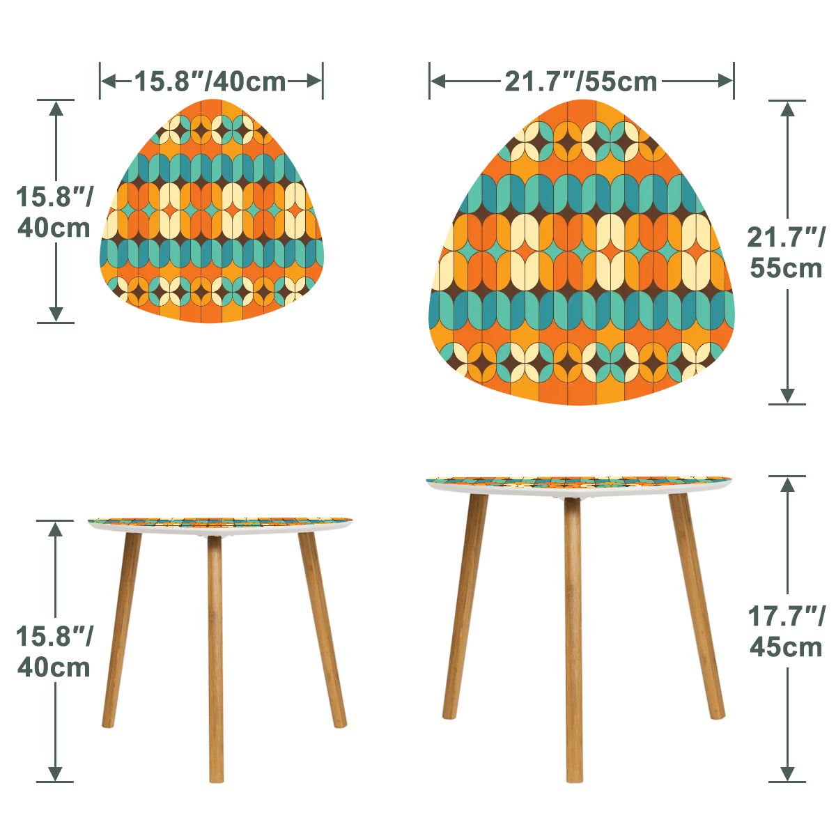 70s Retro Geometric Mid Century Modern Nesting Tables, Set of 2