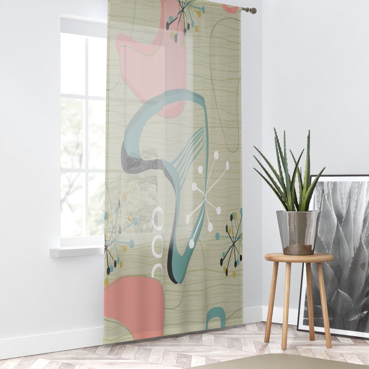 Atomic Boomerang Mid Century Modern Retro Sheer Window Curtain