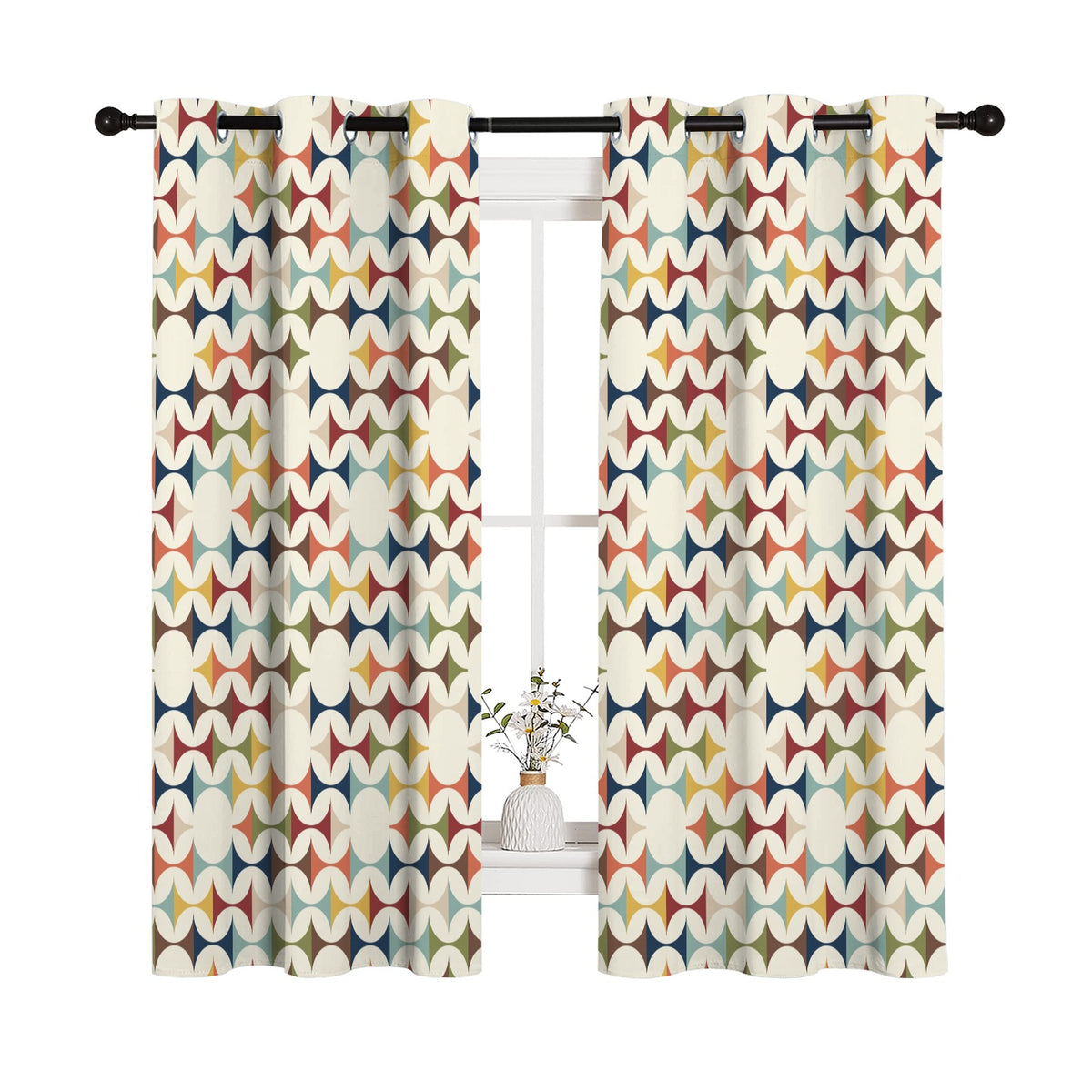 Mid Century Modern Scandinavian Geometric Grommet Curtain Panels