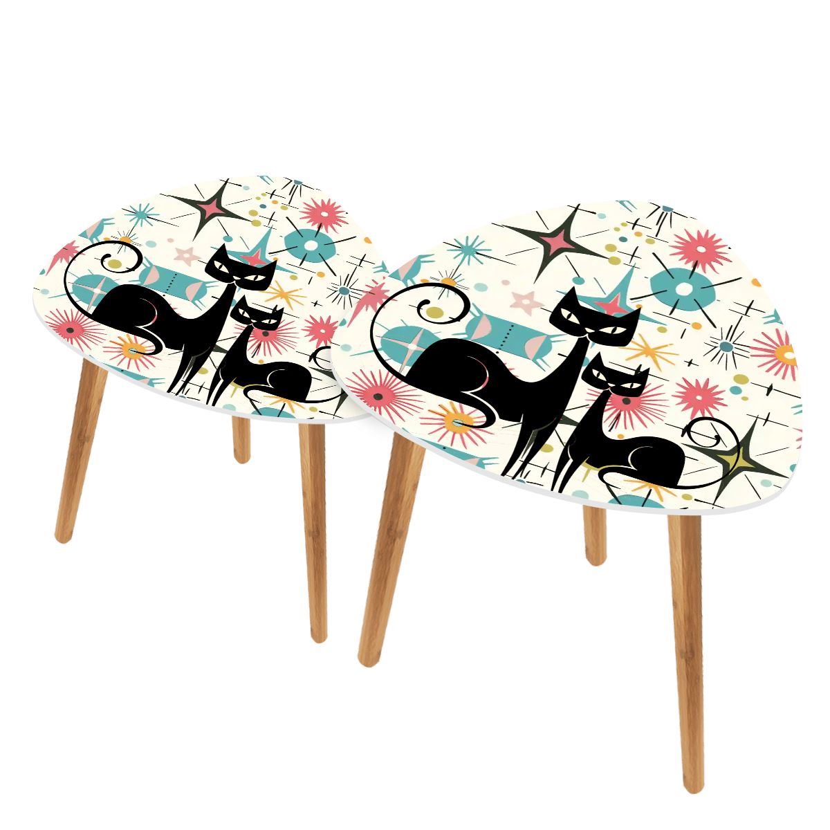 Kitschy Atomic Cat Sputnik Starburst Retro 50s Nesting Tables