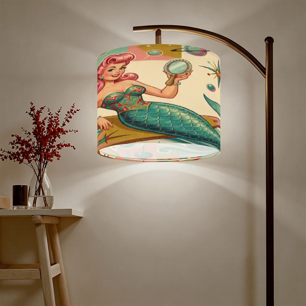 Kitschy 1950s Retro Mermaid Atomic Starburst Lamp Shade