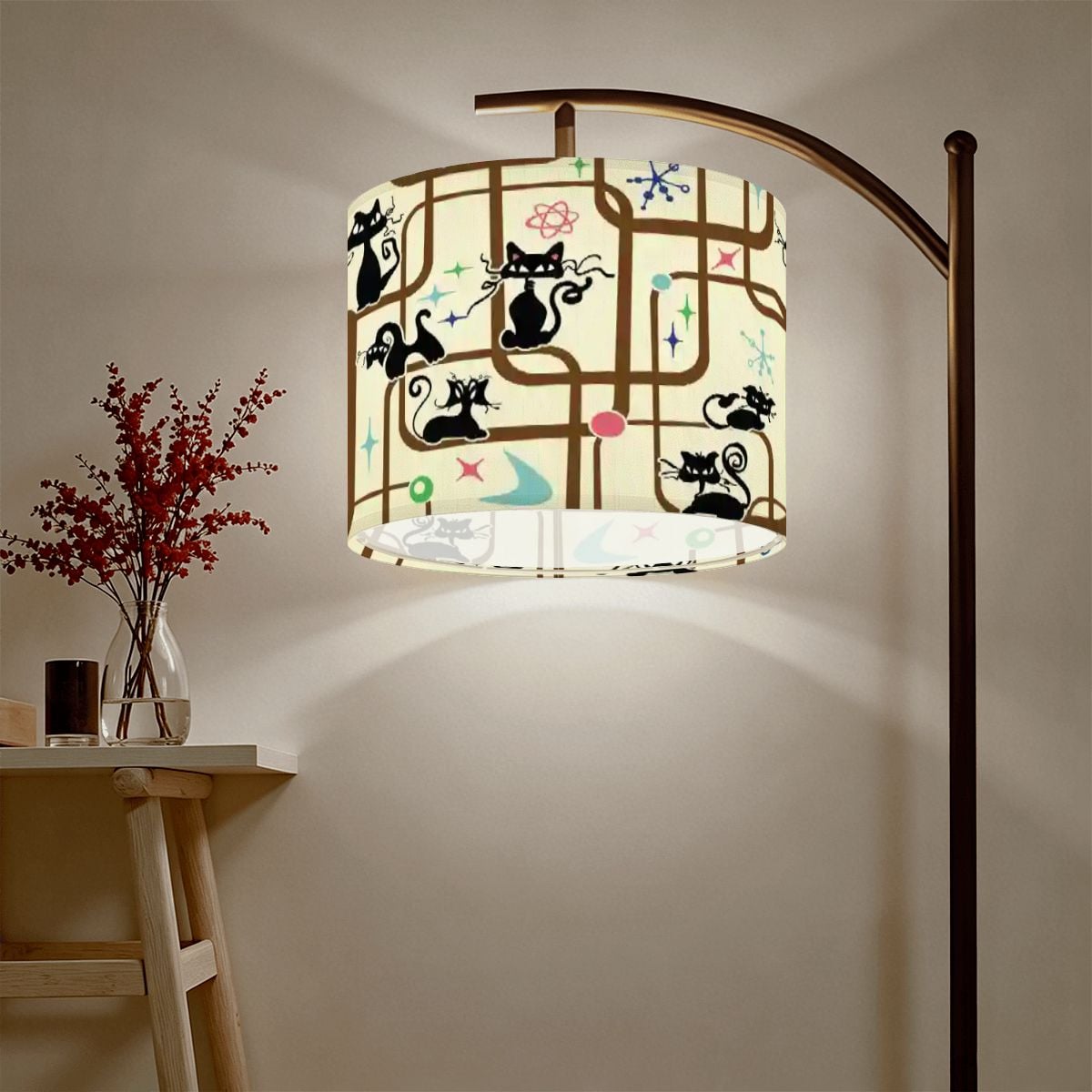 Atomic Cat Mid Century Modern 1950s Kitsch Retro Drum Lamp Shade