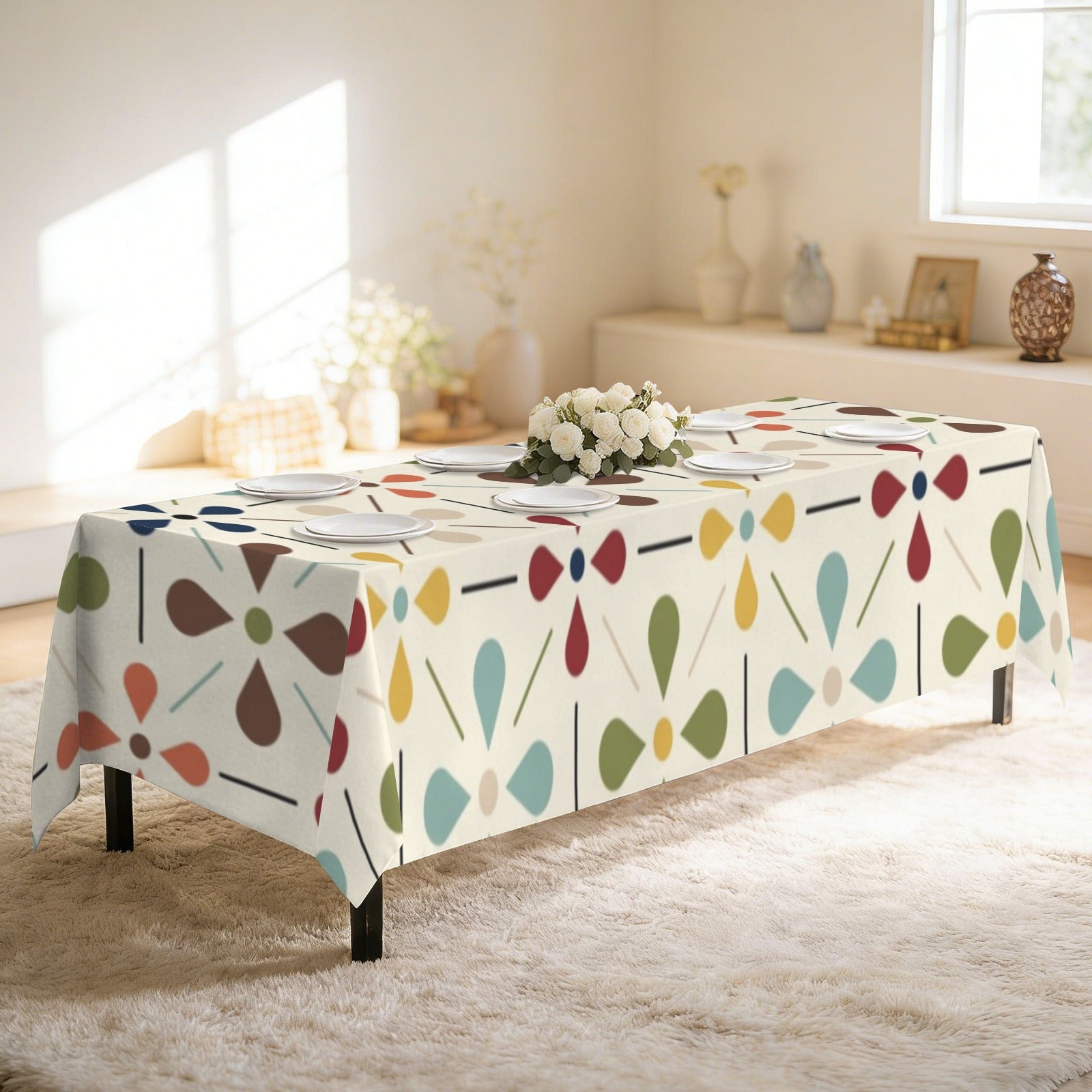 Scandinavian Danish Floral Mid Century Retro Rectangle Tablecloth