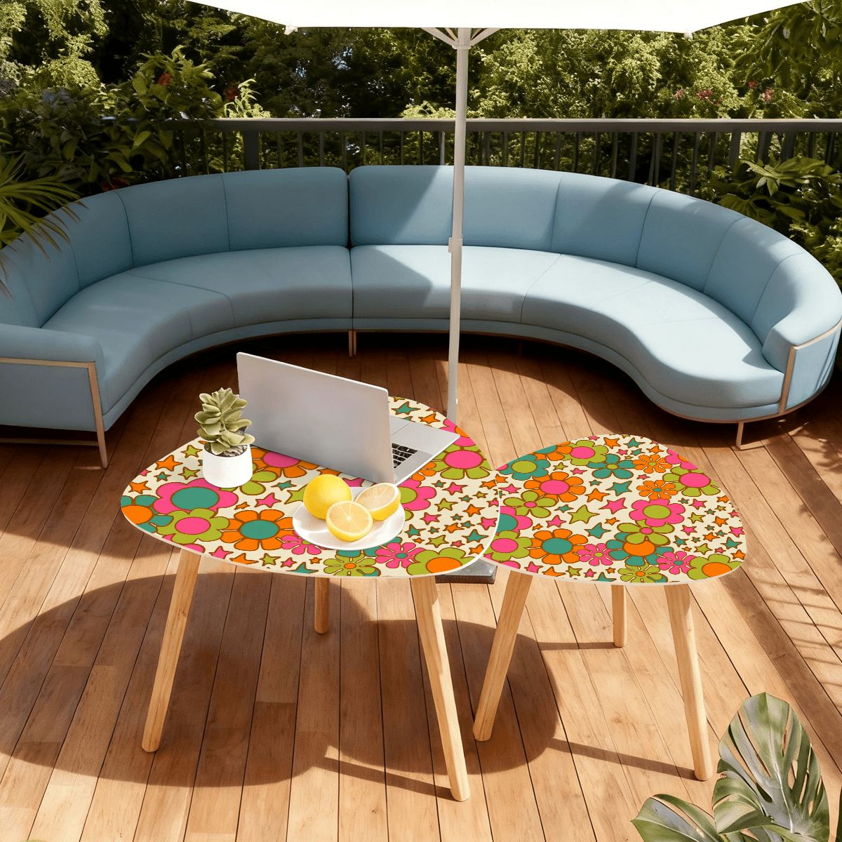 Groovy 70s Flower Power Mid Century Modern Nesting Tables