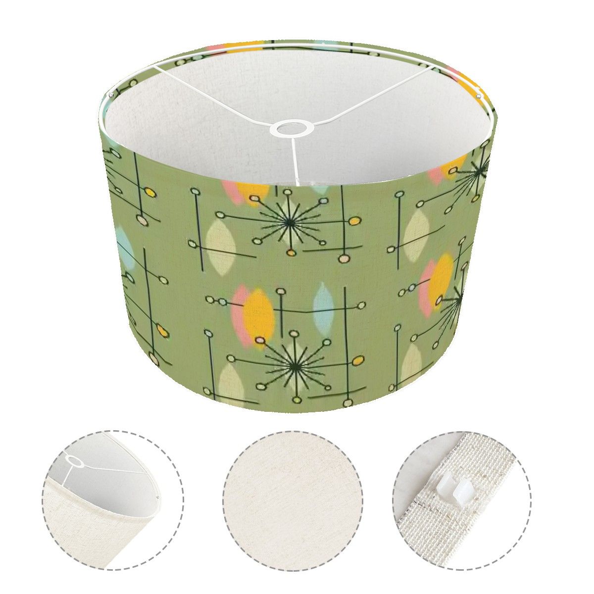 Mid Century Modern Starburst Drum Lamp Shade, Retro Atomic Sputnik Accent Lighting