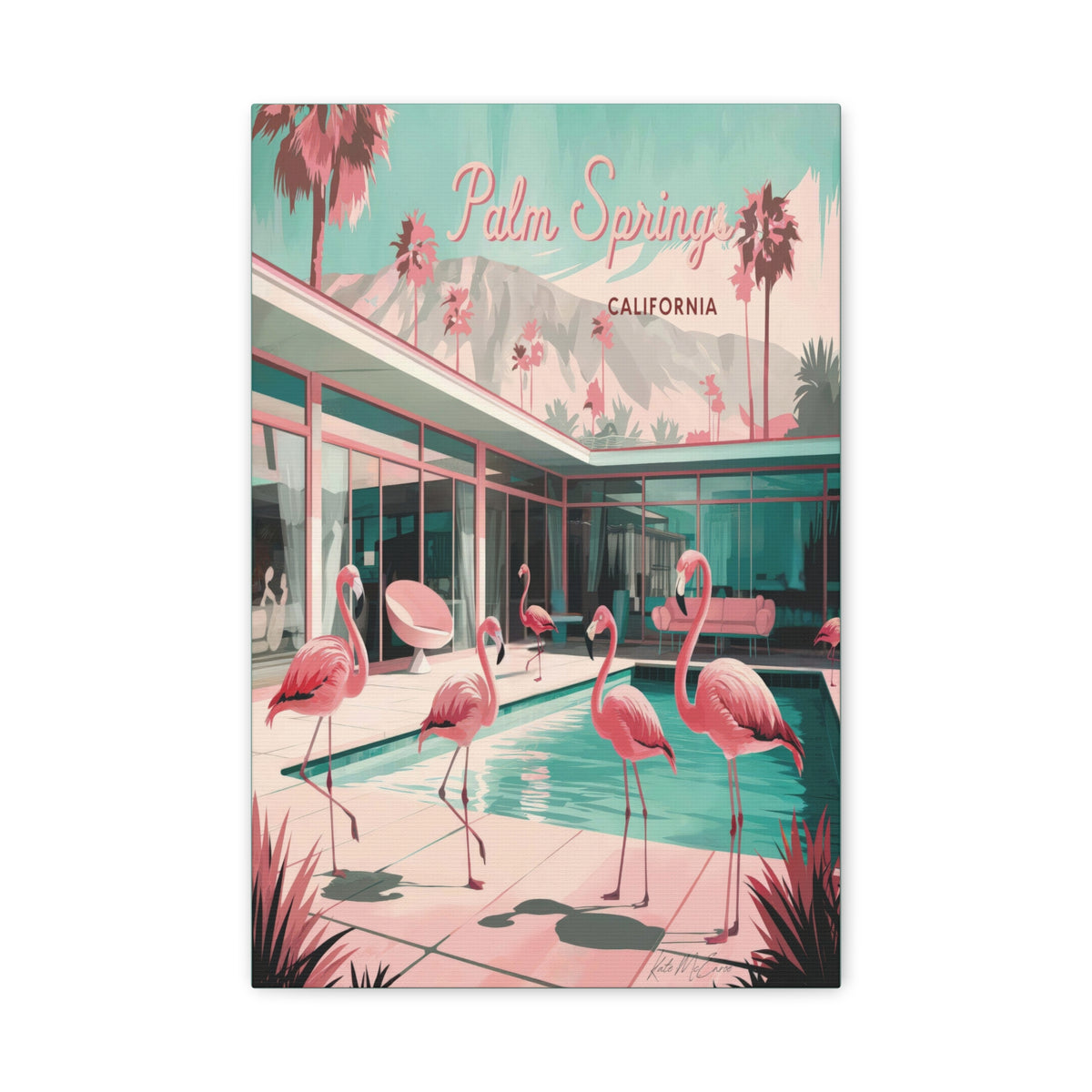 Palm Springs Flamingo Mid Century Modern Canvas Wall Art