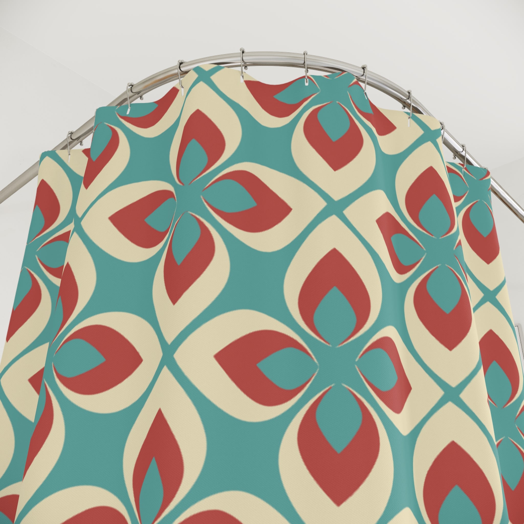 Retro Mid Century Modern Mod Floral Shower Curtain, 50s Bath Decor