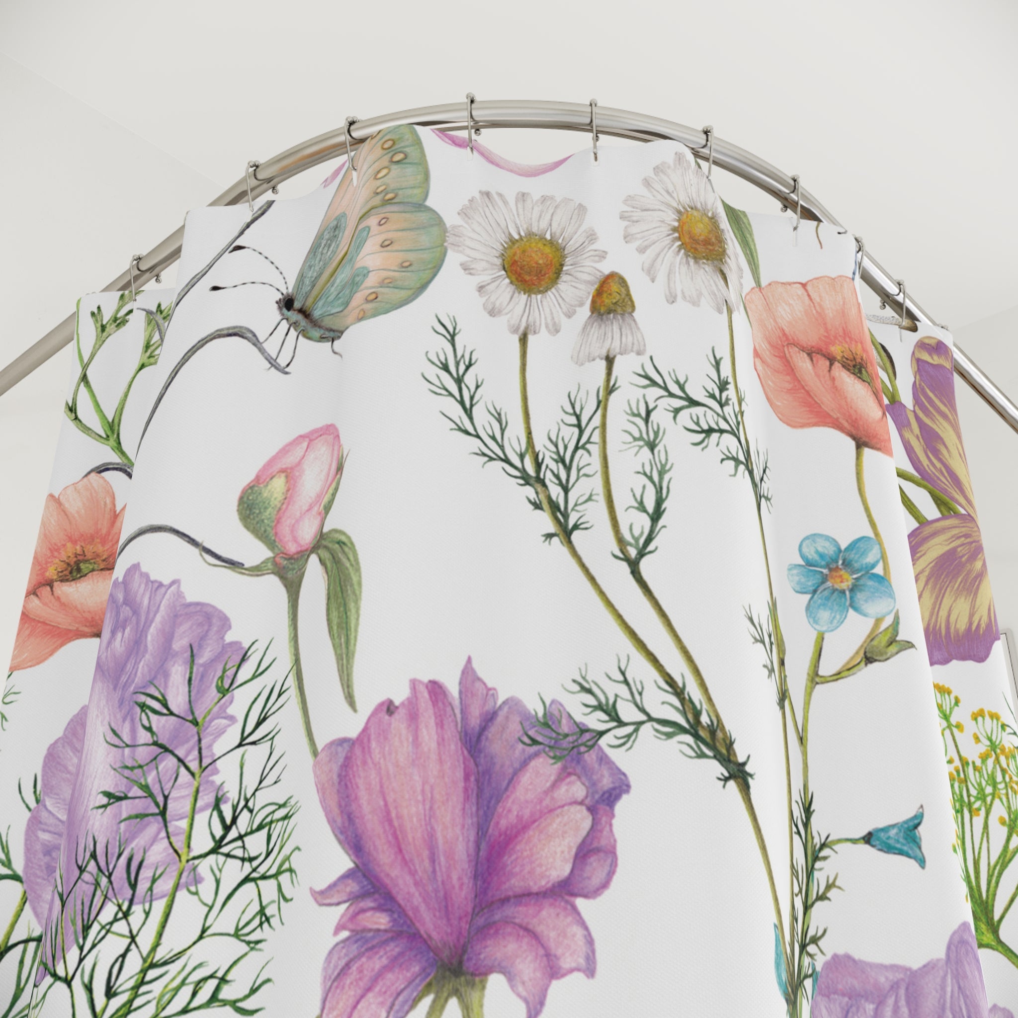 Bohemian Floral Butterfly and Dragonfly Shower Curtain