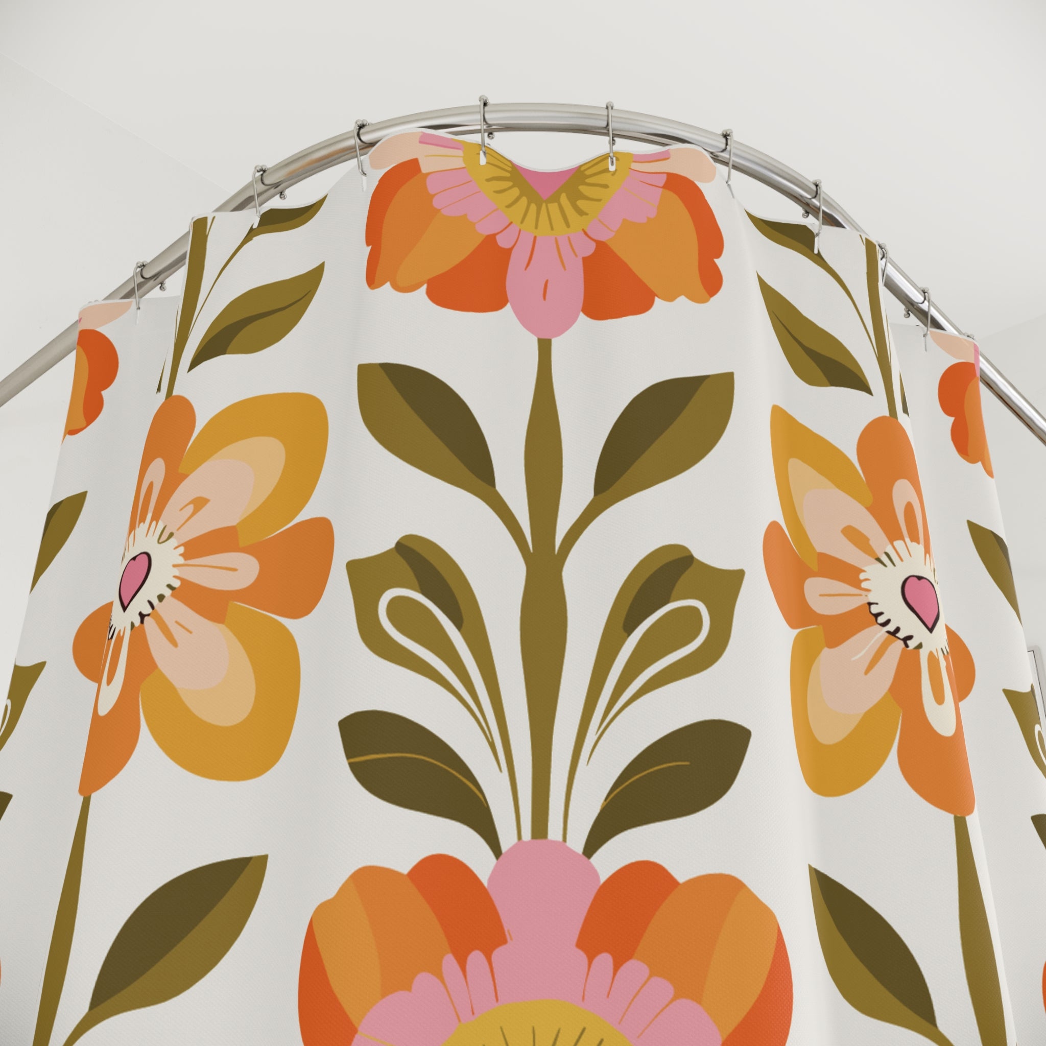 Scandinavian Floral Danish Modern Shower Curtain, Mid Century Modern Bathroom Decor