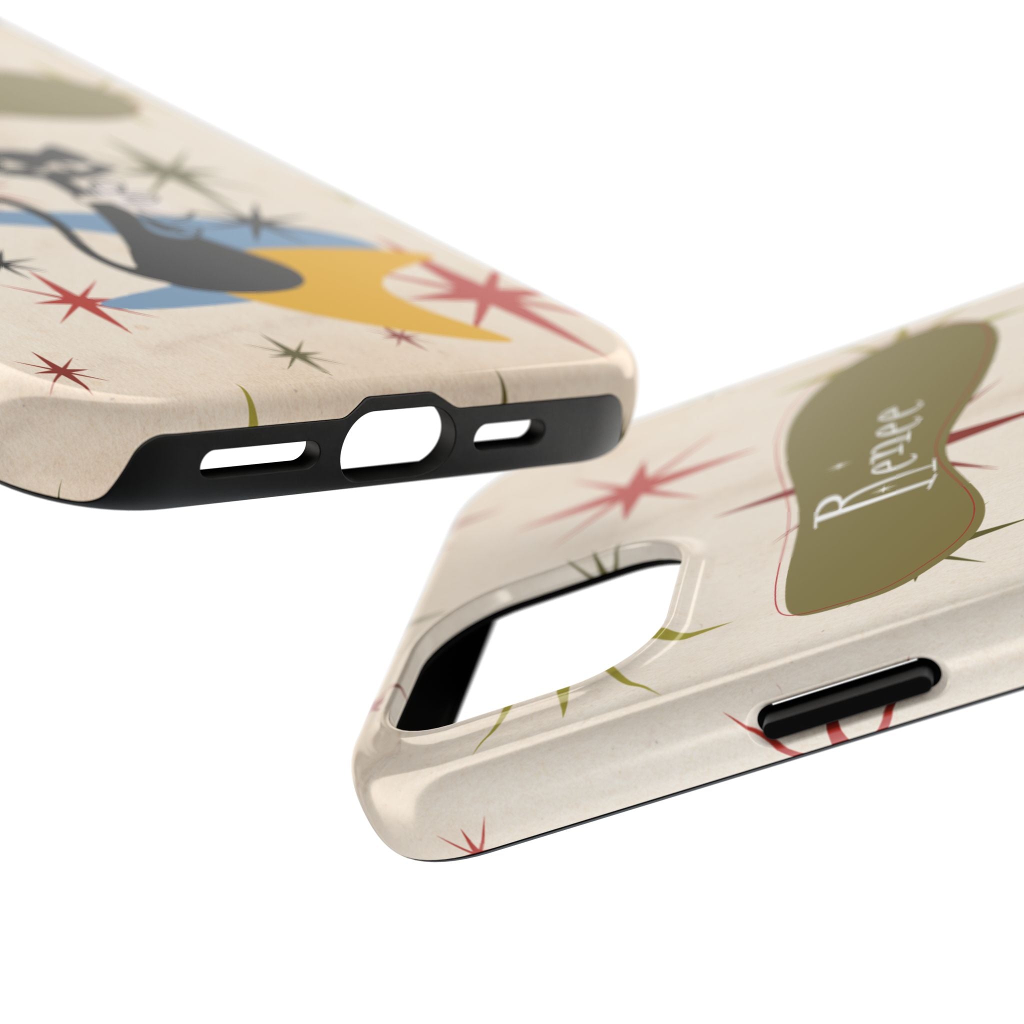 Personalized Atomic Cat Tough IPhone 14 & 15 Cases, Mid Century Modern, Retro Kitschy Starburst, Christmas Gifts, MCM Holiday Gift