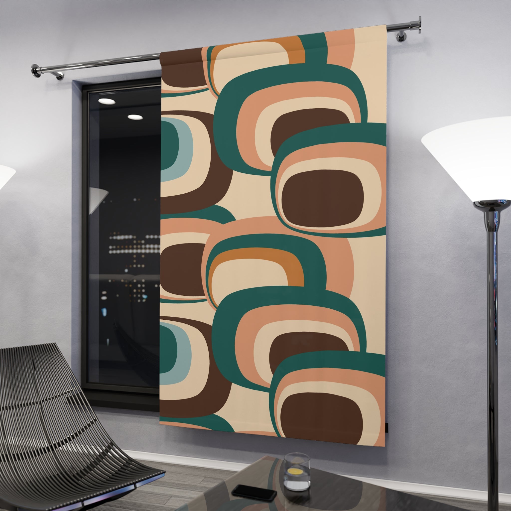 60er, 70er Mid Century Modern Retro Geometrische Fenstervorhänge, Grün, Blau, Braun, Beige MCM Vorhangplatten, Wohnzimmer, Schlafzimmer Drapes Geschenke