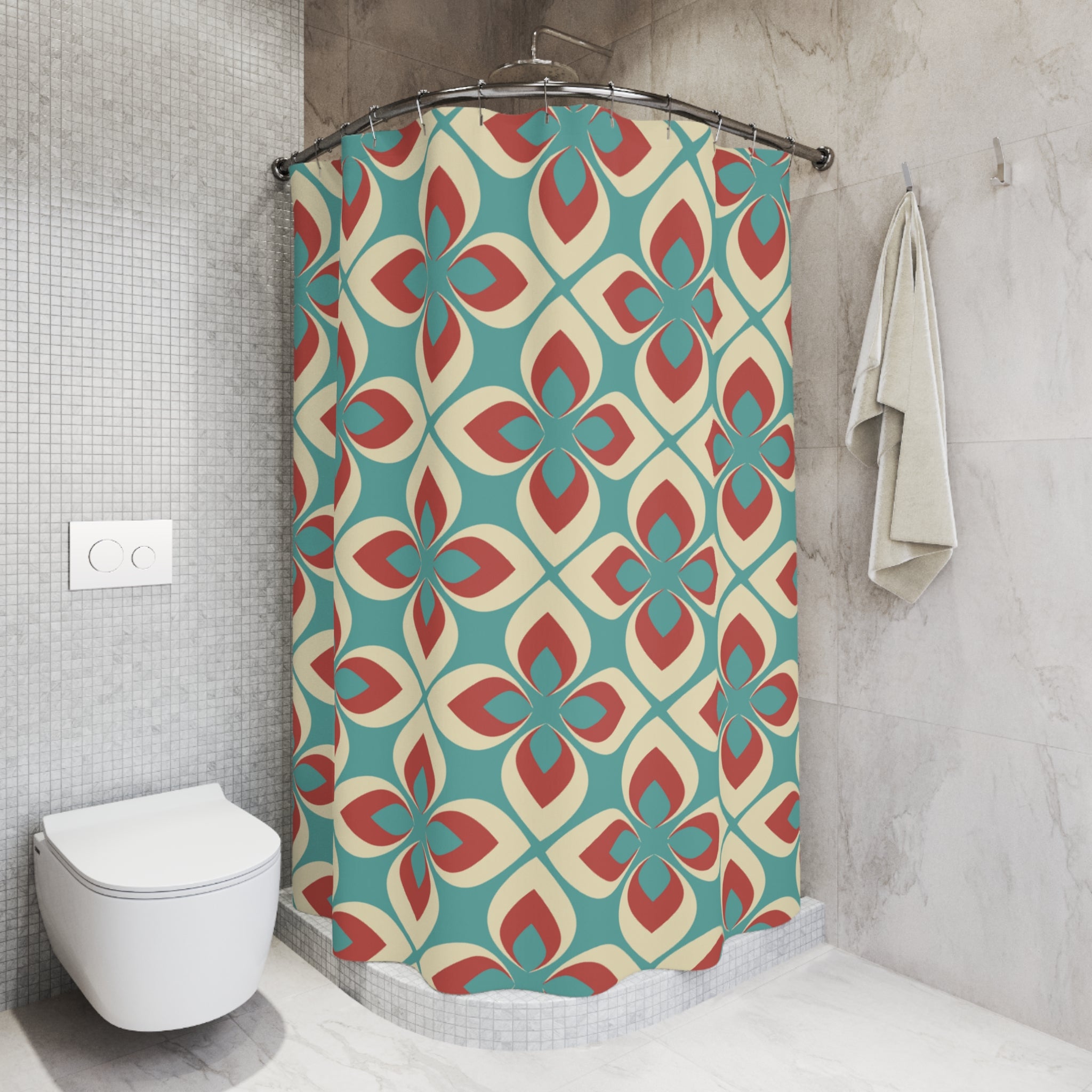 Retro Mid Century Modern Mod Floral Shower Curtain, 50s Bath Decor