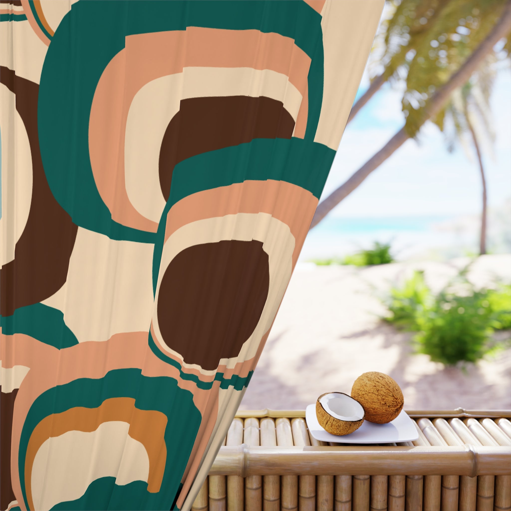 60er, 70er Mid Century Modern Retro Geometrische Fenstervorhänge, Grün, Blau, Braun, Beige MCM Vorhangplatten, Wohnzimmer, Schlafzimmer Drapes Geschenke