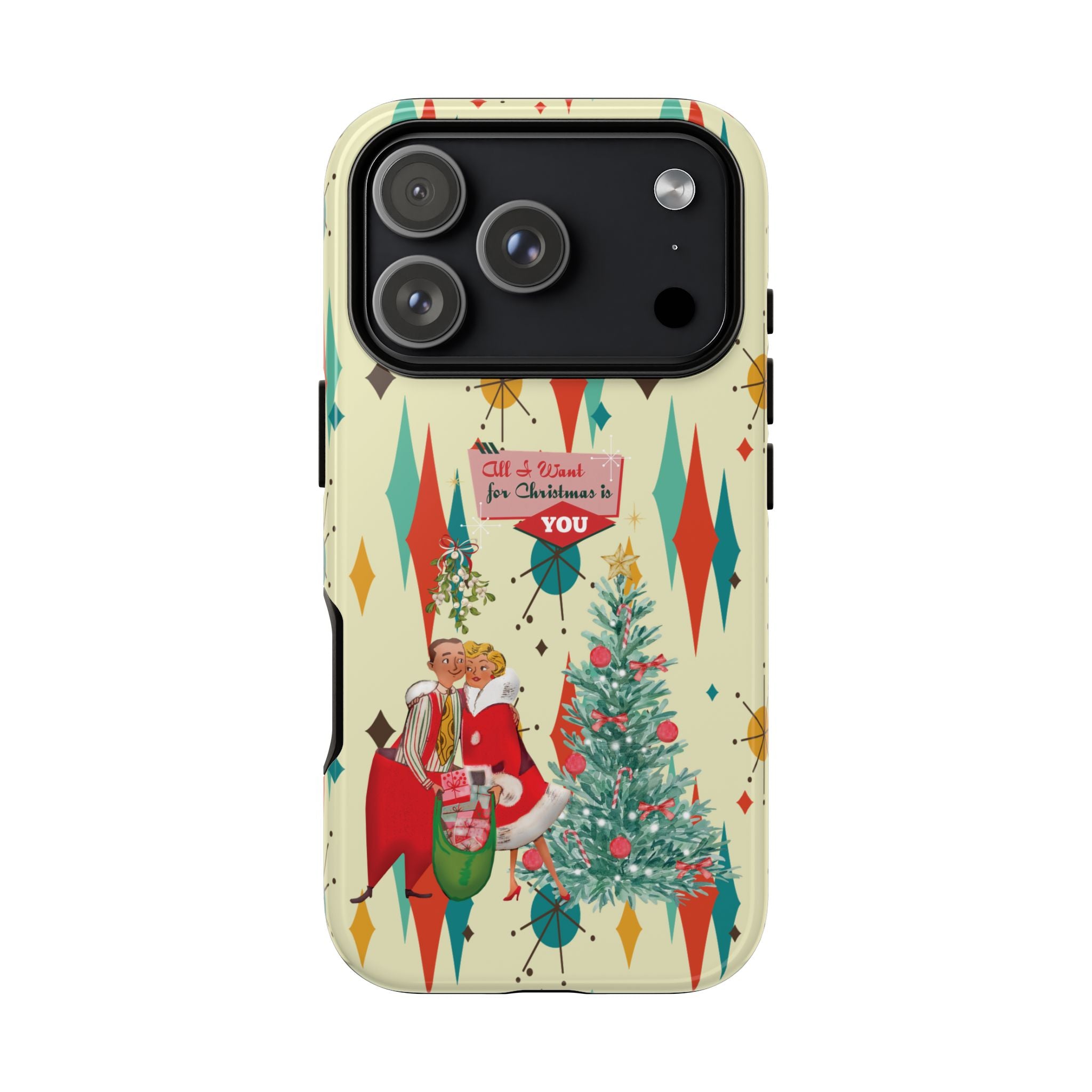 Retro 50s Christmas Phone Case, Mid Century Modern Franciscan Starburst Holiday Smartphone Cover