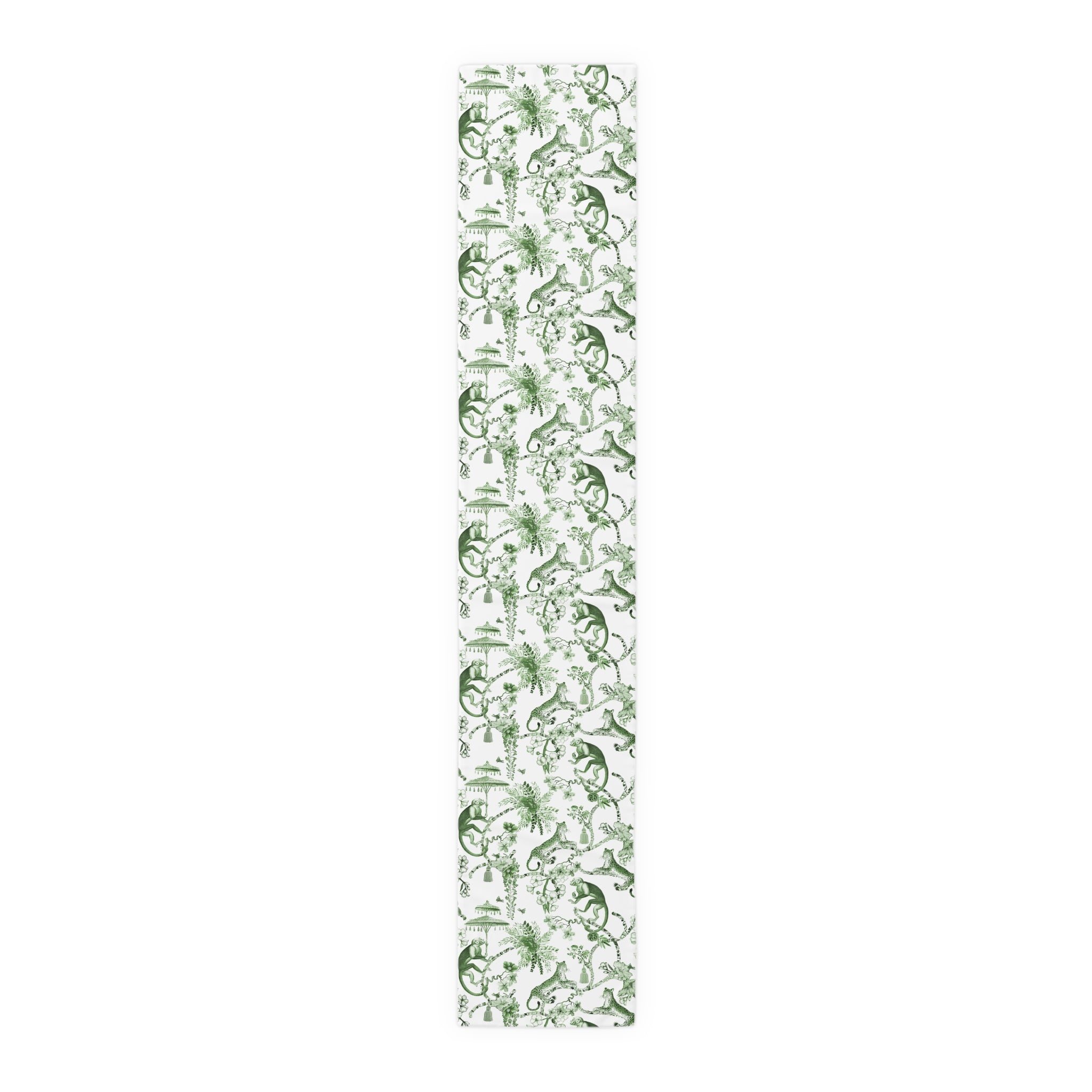 Chinoiserie Botanical Toile Floral Green, White Table Runner