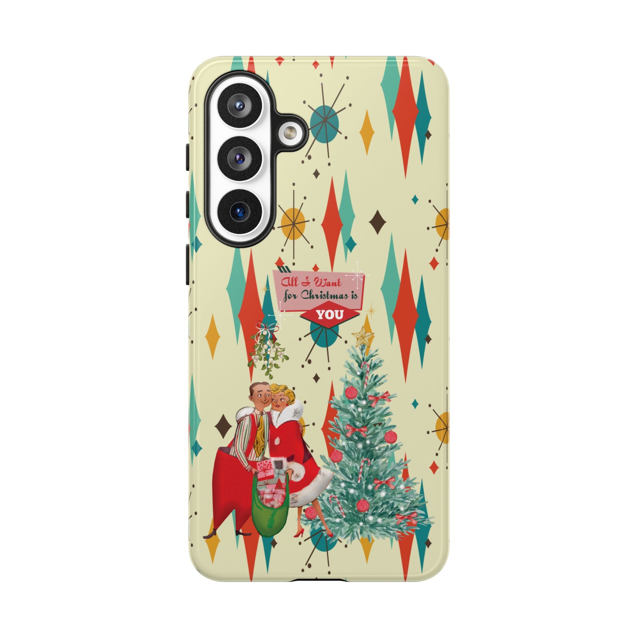 Retro 50s Christmas Phone Case, Mid Century Modern Franciscan Starburst Holiday Smartphone Cover