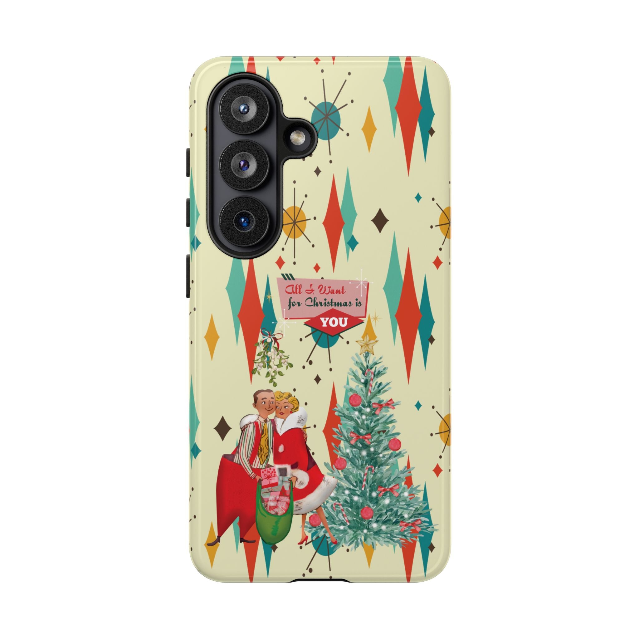Retro 50s Christmas Phone Case, Mid Century Modern Franciscan Starburst Holiday Smartphone Cover
