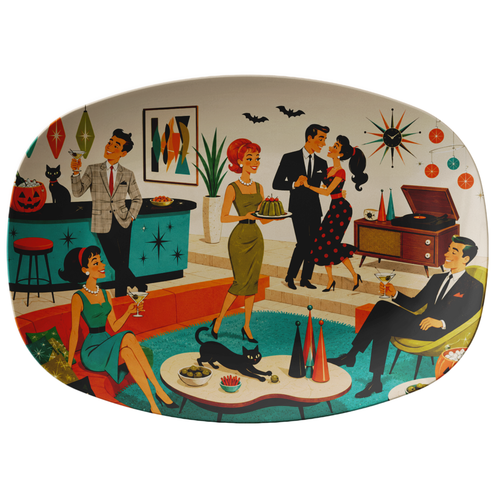 Retro 1950s Mid Century Modern Groovy Halloween Cocktail Party Platter