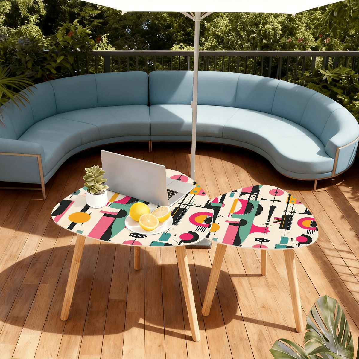 Retro 50s Abstract Geometric Mid Century Modern Nesting Tables