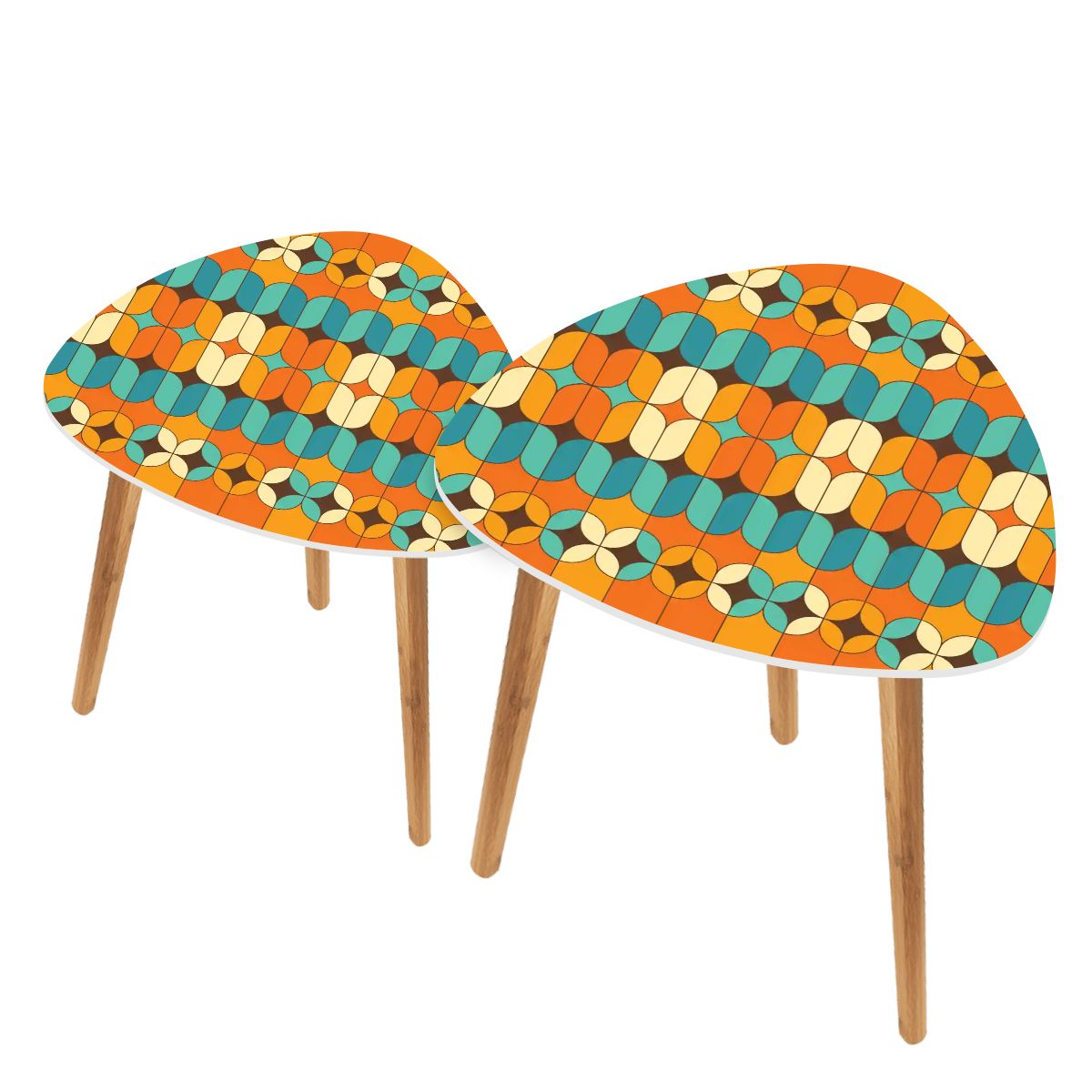 70s Retro Geometric Mid Century Modern Nesting Tables, Set of 2