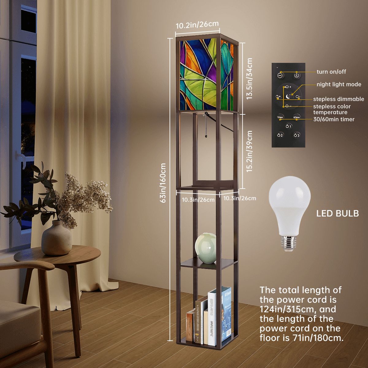 Mid Century Modern Faux Stained Glass Floor Lamp With Shelf