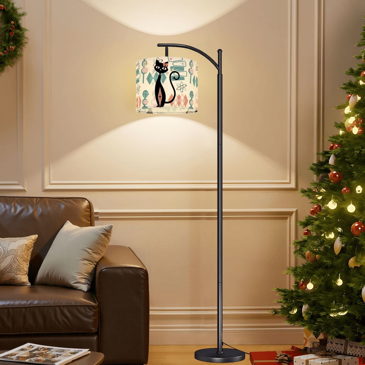 Atomic Cat Mid Century Arc Floor Lamp, Retro 1950S Geometric Accent Lighting