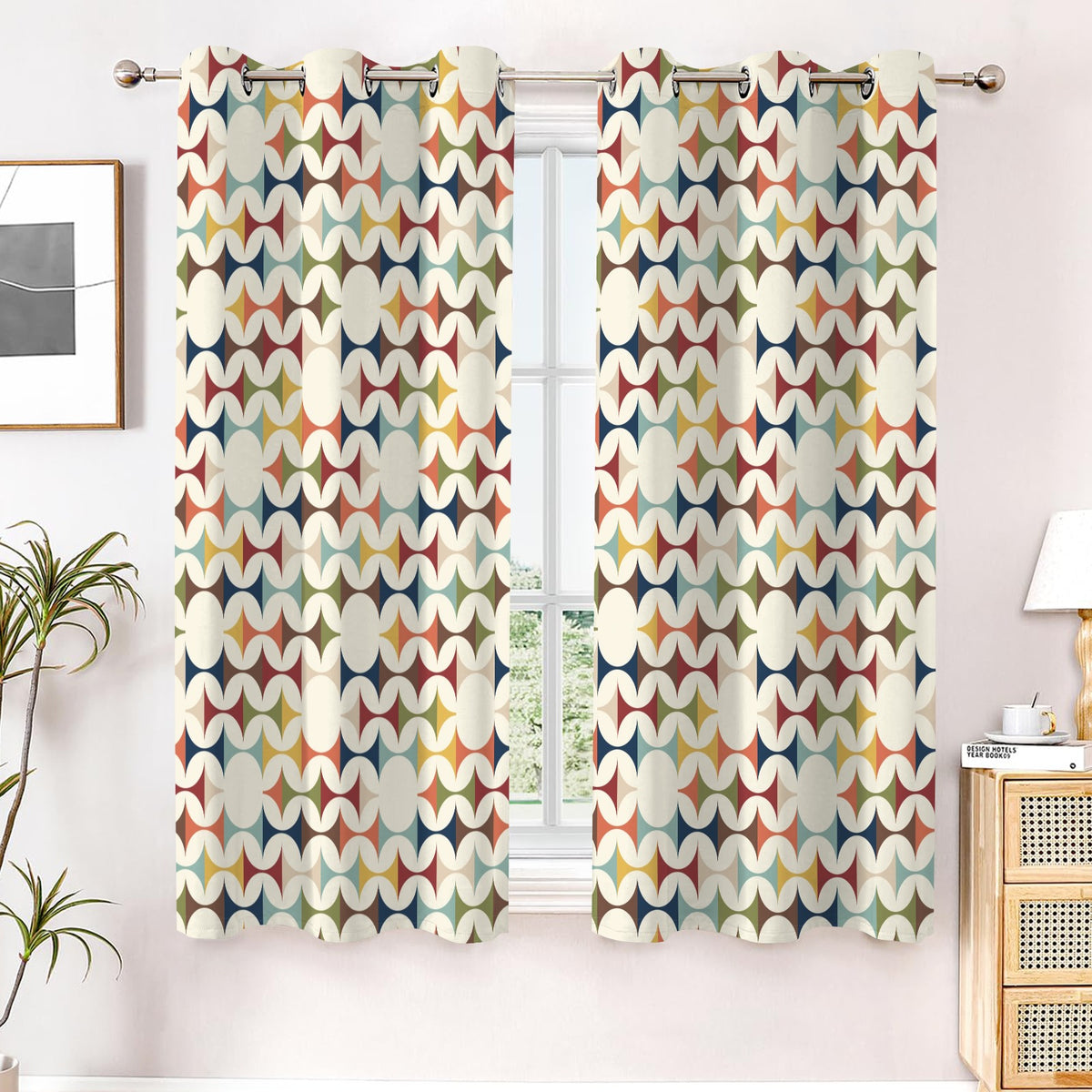 Mid Century Modern Scandinavian Geometric Grommet Curtain Panels