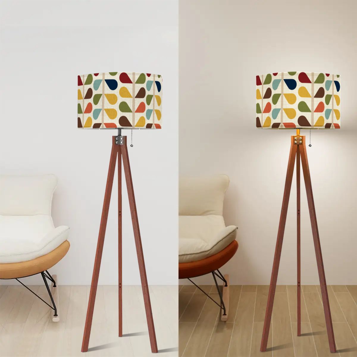 Mid Century Modern Tripod Floor Lamp Retro Scandi Leaf Lighting Decor