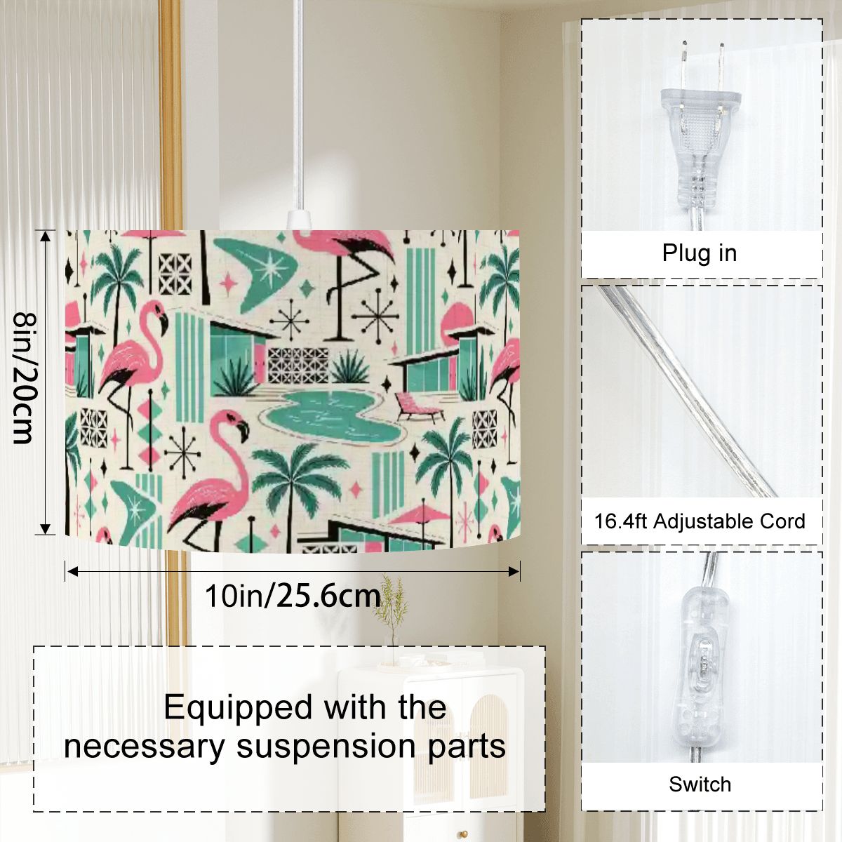 Palm Springs Flamingo Mid Century Modern Swag Ceiling Light
