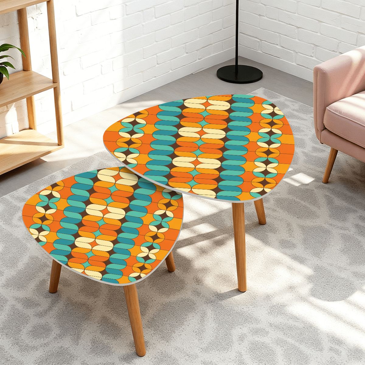 70s Retro Geometric Mid Century Modern Nesting Tables, Set of 2