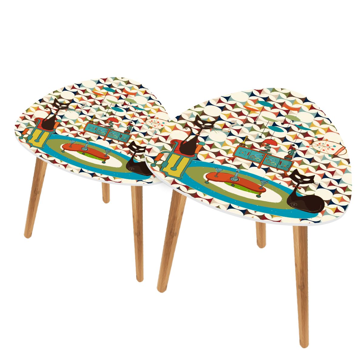 Atomic Cat Cocktail Lounge Danish Nesting Tables, Mid Century Modern Scandinavian Danish Side Tables